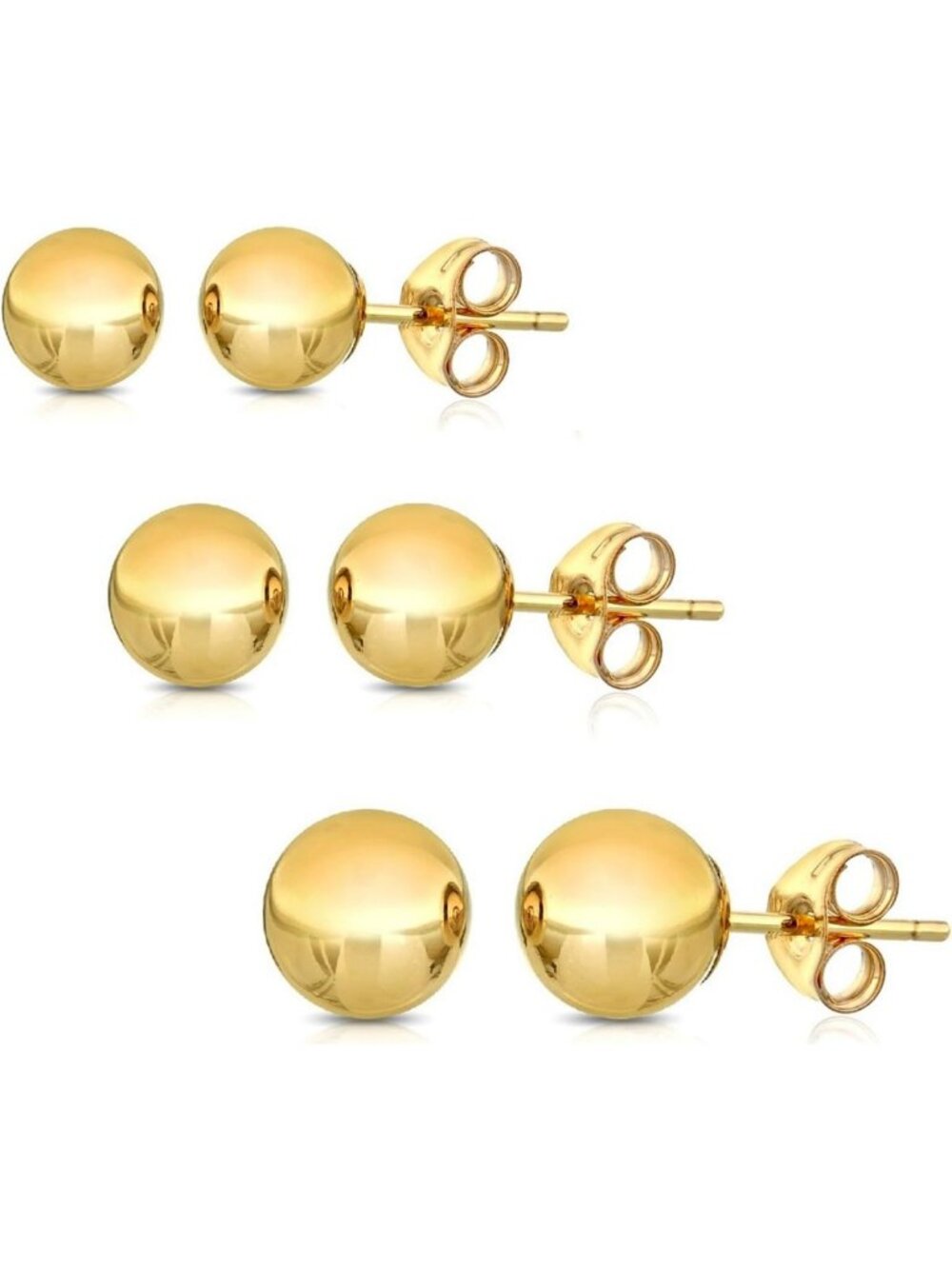 14K Solid Gold Ball Stud Earrings Set - 3 Pairs (3MM, 4MM, 5MM) - Color Options